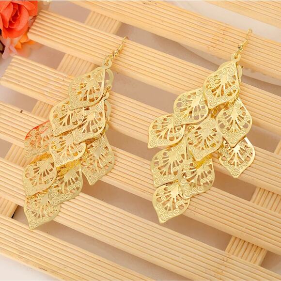 Elena Gold Leaf Chandelier Earrings - Picture 9 of 9